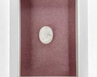 Framed Plaster Intaglios, White Frame, Pink background