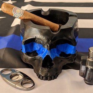 Thin Blue Line Skull Cigar Ashtray