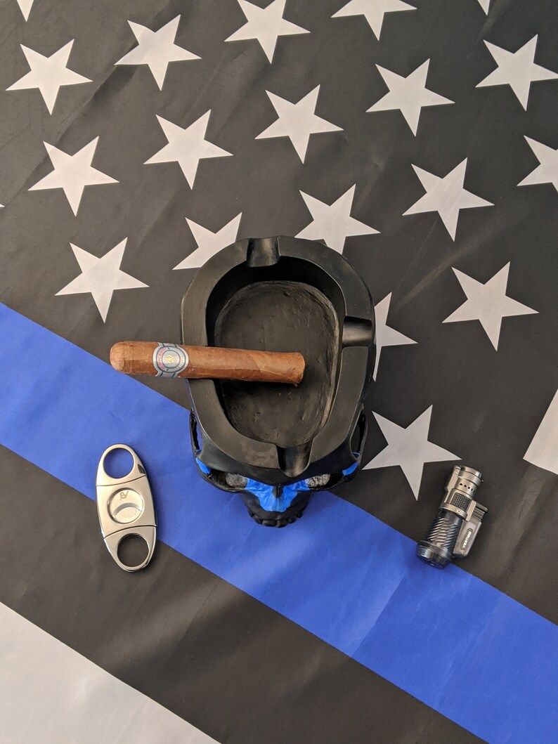 Thin Blue Line Skull Cigar Ashtray Etsy