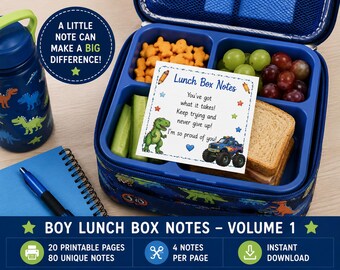 Boys Lunch Box Notes Printable | 80 Cute Lunch Notes | 20 Printable Pages | School Lunch Notes | Kids Encouragement Cards PDF