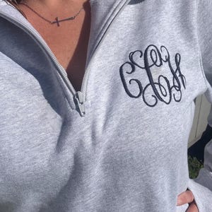 Monogram Quarter Zip Sweatshirt, Personalized Pullover, Embroidered Quarter Zip, Zippered Pullover, Monogrammed Gift for Her, Half-zip coat