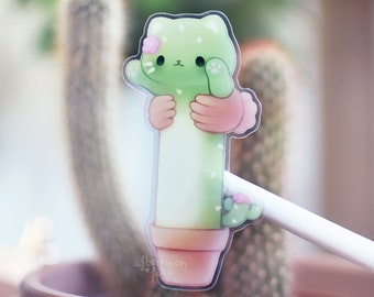 Long Cactus Cat Transparent Sticker