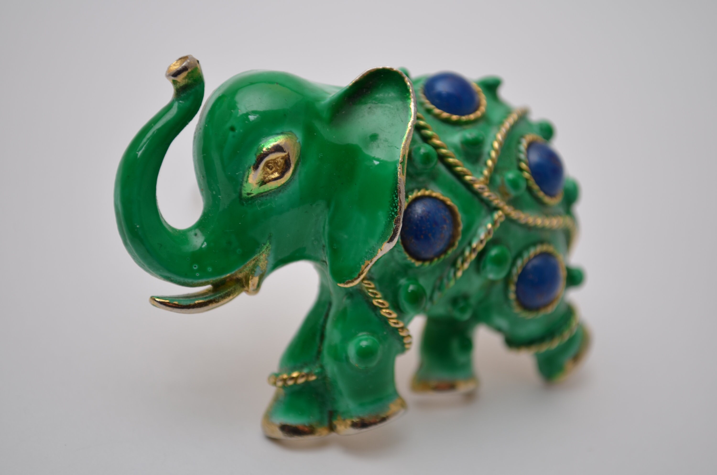 Vintage Elephant Brooch Pin Green Enamel Animal Jewelry 1960s Etsy