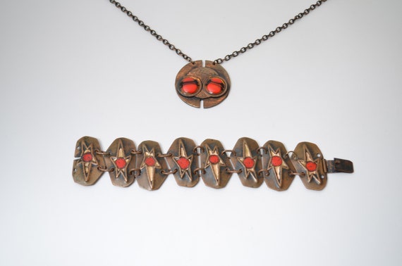 Vintage copper jewelry set 1960s European modernis