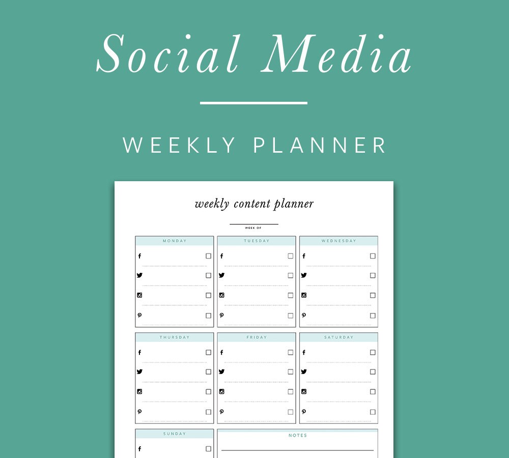 Weekly Social Media Planner INSTANT DOWNLOAD Printable PDF Etsy
