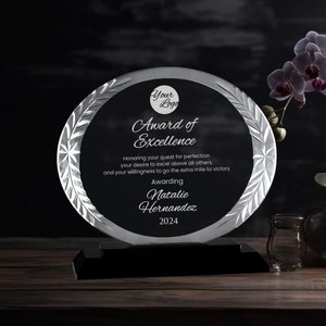Oval Accent Glass on Black Base ,Employee, Retirement, Appreciation Gift, Graduation, Thank you, Engraved Trophy, Employee of the Month