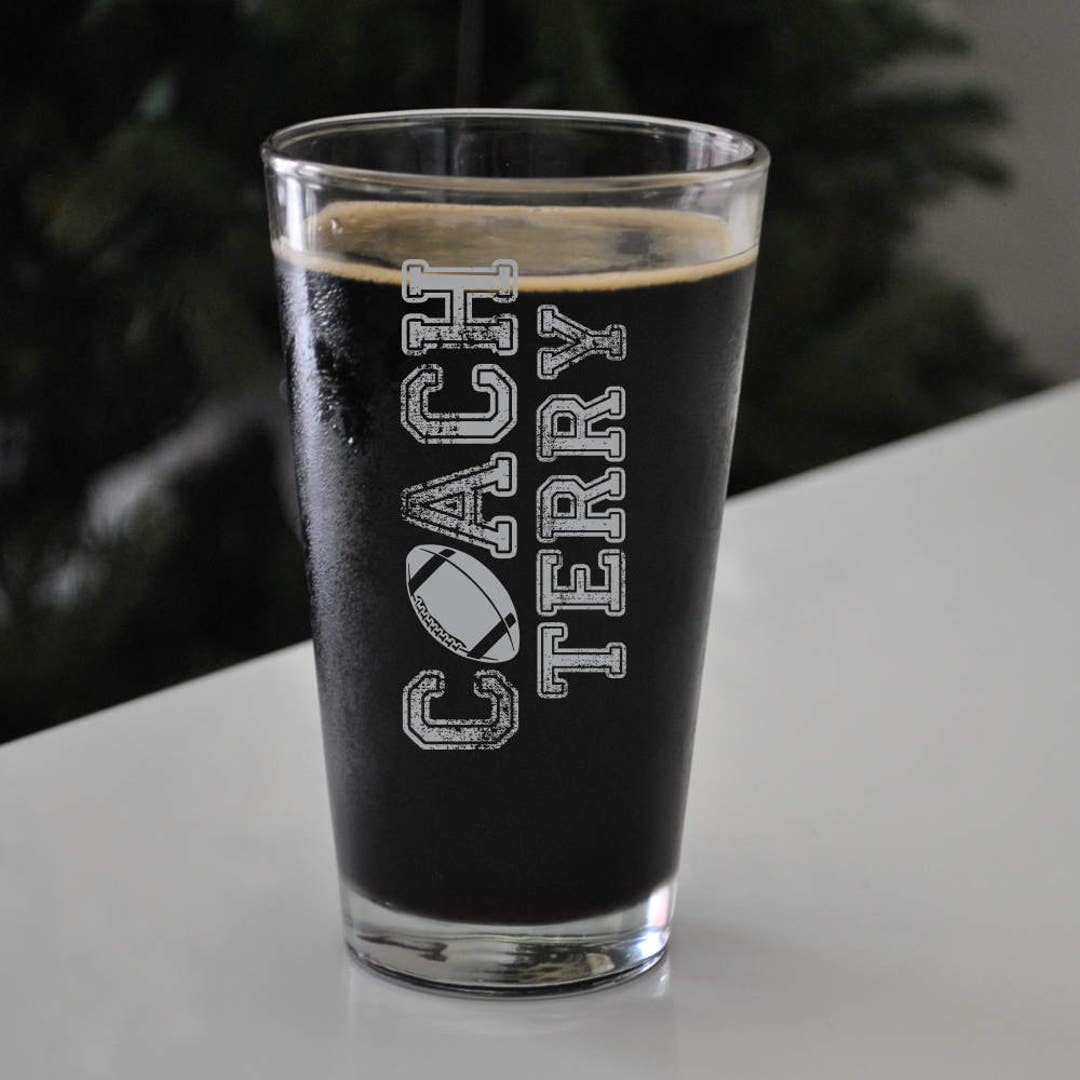 Custom Engraved Football Beer Pint, SHIPS FAST, Football Etched Pint