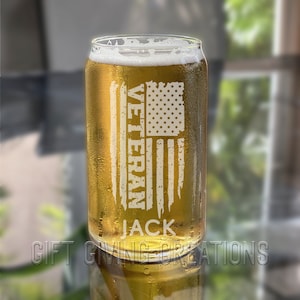 Custom Distressed Glass, FLAG USA, Patriotic Veteran, Beer Glass, US Army, Armed Forces, Retired Veteran, Personalized Pint Glass, Etching