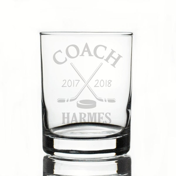 Custom Engraved Hockey Whiskey Glass, SHIPS FAST, Hockey Etched Bourbon Glass, Custom Etched Scotch Glass, Coach Glasses, Coaches Gift