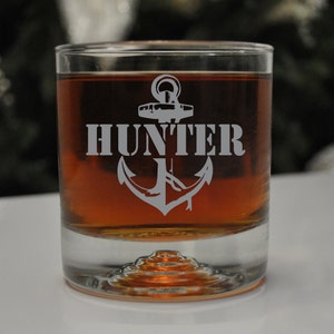 Personalized Anchor Glass, SHIPS FAST, Etched Rocks Glasses, Bourbon Whiskey Scotch Glasses, Fisherman Glass, Old Fashioned Glass