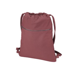 Puede incluir: Una mochila de cord&oacute;n de color marr&oacute;n rojizo con un bolsillo frontal con cremallera.