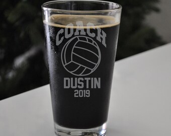 Best Volleyball Coach Gift, Volleyball Etched Pint, Personalized Beer Glass, Coach Glass, Volleyball Coach Gift, Coach Personalized Gift