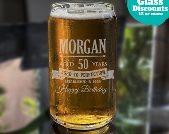 Personalized Aged to Perfection, Aged 50 Years, Custom Established, Birthday Glass, Birthday Gift, Custom Beer Pint, Engraved Beer Glass