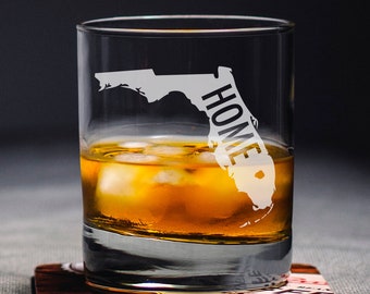 Custom State Glass, Home State Gift, State Lover, Monogrammed State, State Bourbon Glass, Florida Whiskey Glass, Personal Rocks Glass,