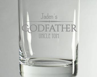Godparent Engrave Glasses, SHIPS FAST, Etched Rocks Glasses, BourbonGlass,Gift for Godparents, GodFather Glass,