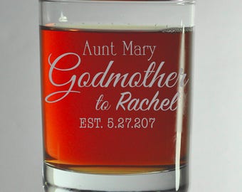 Godparent Engrave Glasses, SHIPS FAST, Etched Rocks Glasses, BourbonGlass,Gift for Godparents, GodFather Glass,
