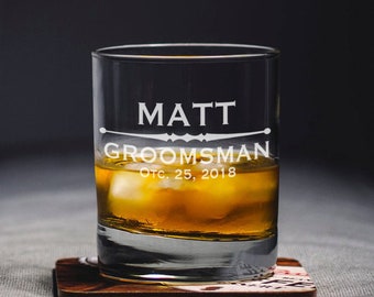 Custom Groomsmen Engraved Glasses, SHIPS FAST, Etched Rocks Glasses, Bourbon Whiskey Scotch Glasses, Bridesmaid Glasses, Bachelorette