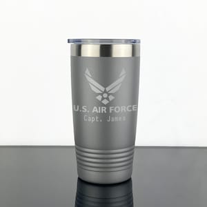 U.S. Air Force, Custom Name Text, Vacuum Insulated, Coffee Tumbler,  Lid Travel Mug Gift, Captain Gift, Veteran Serving, Father&#39;s Day Gift