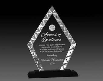 Personalized Glass Award ,Employee, Retirement, Appreciation Gift , Graduation ,Plaque, Crystal Award, Thank you, Engraved Trophy, of Month