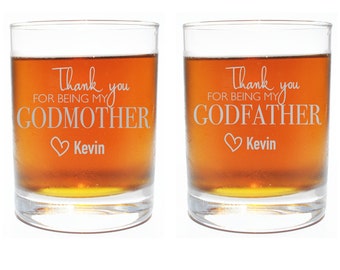 Set of 2 Godparent Engrave Glasses, SHIPS FAST, Etched Rocks Glasses, BourbonGlass,Gift for Godparents, GodFather Glass,