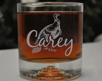 Personalized Turkey Hunter Glass, SHIPS FAST, Etched Rocks Glasses, Bourbon Whiskey Scotch Glasses, Hunter Glass, Old Fashioned Glass