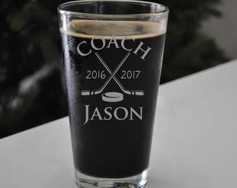 Vaso de cerveza grabado personalizado con motivo de hockey, ENVÍO RÁPIDO, vaso de cerveza grabado con motivo de hockey, vaso de cerveza, vasos de entrenador,