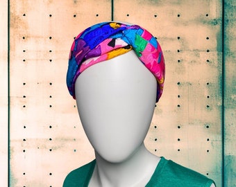 Silk headband with knots, 100% mulberry silk with paisley pattern, colorful pattern, turban headband