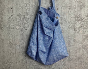 XXL-Shopper aus Baumwolle, blau-weiss gemustert, Strandtasche oversize