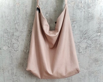 Oversized shopping bag made of beige faux leather, large shopper with inner lining, minimalist tote bag for everyday use & shopping, perforated pattern