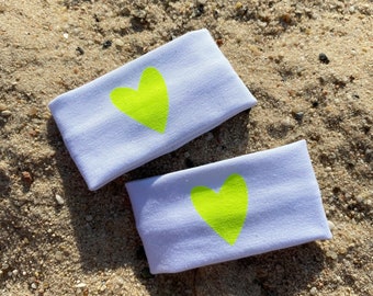 Zweetband voor de pols, bedrukt, 1 paar, wit-neongeel, zweetband, armband van katoenen jersey