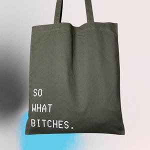 Sac cabas léger en coton, sac shopping avec inscription, kaki, vert foncé, sac avec imprimé blanc, cadeau pour meilleure amie