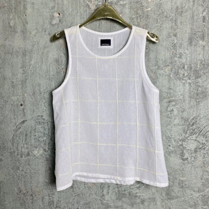 Loose tank top in white and neon yellow. Sleeveless blouse image 9