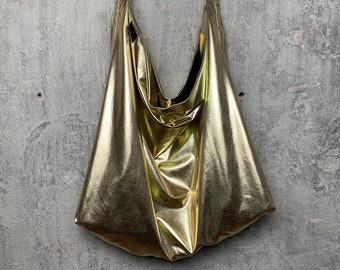 golden XL shopper, super soft and light, short shoulder strap, oversized shopping bag, magnetic snap fastener