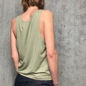 loose tencel tank top in sage with black heart tank top made image 5