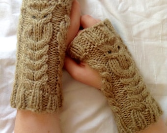 PATTERN- Fowl Weather Fingerless Owl Glove Knitting Pattern