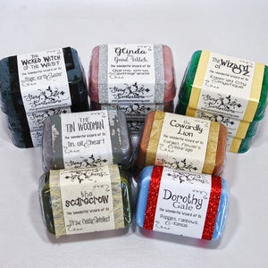Wizard of Oz Soap Set of 7 - Glycerin Custom Scented - Dorothy, Scarecrow, Tin Man, Cowardly Lion, Glinda, Wicked Witch of the West, Wizard