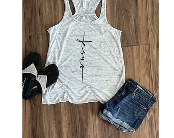 Jesus Cross Tank Top, Flowy Tank Top, Jesus Cross Tank Top, Racerback B8800 Tank, Christian Tank Top, Cross Tank Top