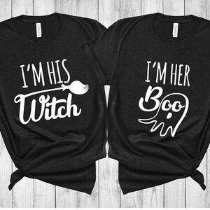 I&#39;m Her Boo I&#39;m His Witch Halloween Shirts, His Hers Halloween Tees, Trick or Treat Tee&#39;s, His and Hers Halloween Shirts, Broom Hat Tee