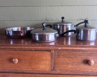 Vintage Farberware Aluminum Clad Stainless Steel Pots and Skillets NYC-USA