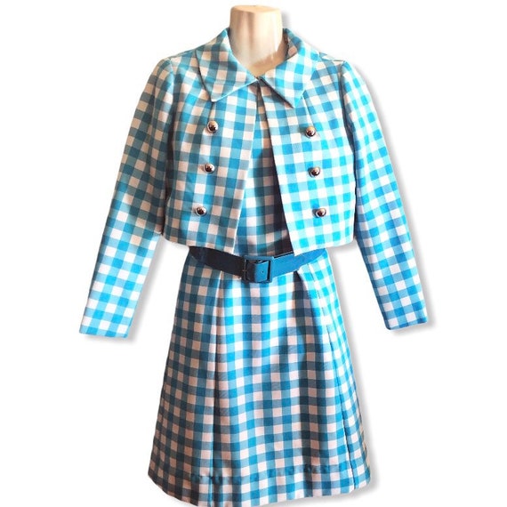 Vintage 50s Blue Gingham Dress and Crop Jacket Ser