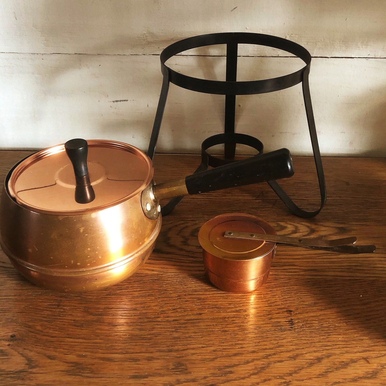 Vintage Copper Fondue Pot with Stand and Sterno/Candle Holder Etsy