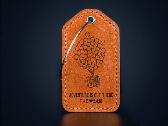 Personalized leather luggage tag with Adventure Out There, Anniversary Gift, Travel Gift, Wedding Gift, Christmas Gift - LG02