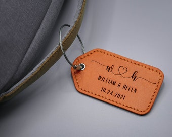 Custom Leather Luggage tag with Couple Names, Wedding gift for couple, 3rd Anniversary Gift, Travel gift, Honeymoon gift for couple