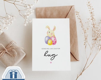 Happy Easter Card, Bunny Egg Hunt Design, Easter Hugs card, Easter Card for son, mom, dad, daughter, Nanny, Grandparents, Grandma, Grandpa