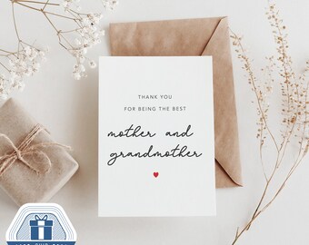 Thank You Card for Mother, Grandmother, Mothers day thank you card, Fathers day thank you card