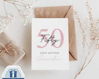 Personalized 50th Birthday Card, Custom Name Happy Birthday Card, Personalized Birthday Card, Custom 50th Birthday Card Birthday