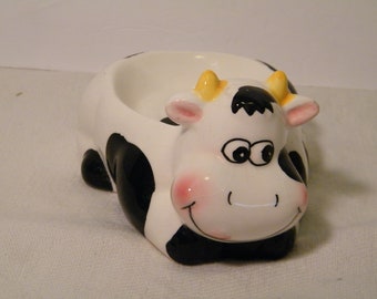 Happy Holstein Soap Dish, Vintage Black and White Cow Soap Holder or also cute kitchen scrubber dish, light crazing