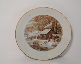 A Home In the Wilderness Plate by Currier and Ives Made in Japan, Vintage Decorative wall plate, great country home decor