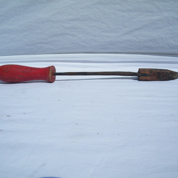 Antique Soldering Iron Tool from the 1900s  Vintage red wood handle - copper tip - Rustic Wall Hanger