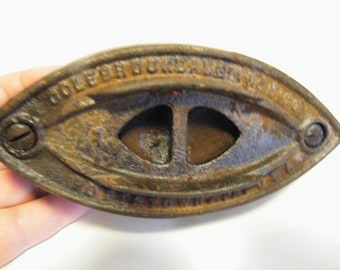 Antique Colebrookdale Sad Iron Paperweight no 1, Vintage Early 1900s Iron door stop, Potterstown PA manufacturing collectible
